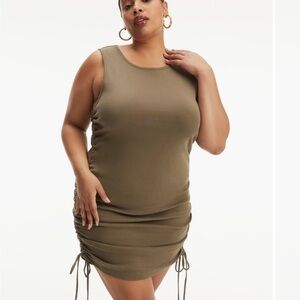 Good American olive green ruched dress